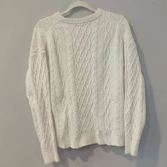 J. Crew Fisherman Cable Knit Sweater White 100% Cotton size Large - Picture 6 of 8